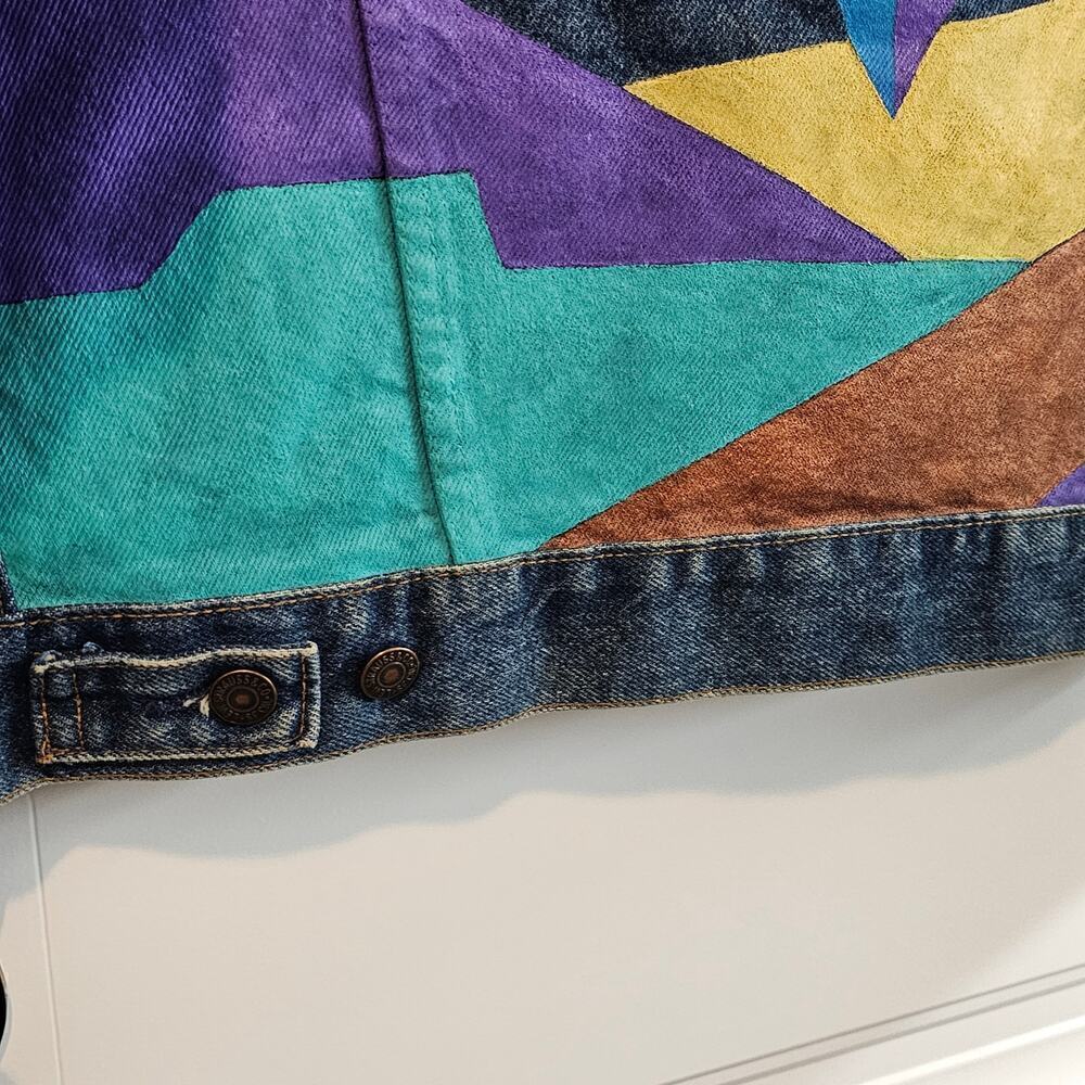 Vintage Levi's Denim Jacket Womens Large 80s Trucker Hand Painted South Western - Picture 8 of 12